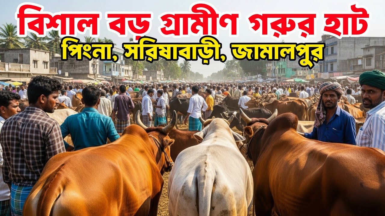 বিশাল বড় গ্রামীণ গরুর হাট | Biggest rural cattle market | Pingna, Sharishabari, Jamalpur 