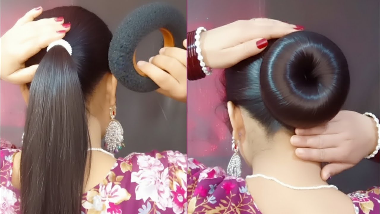 Wedding juda using bangle | Easy self hairstyles for ladies / Wedding hairstyle #hairstyles 