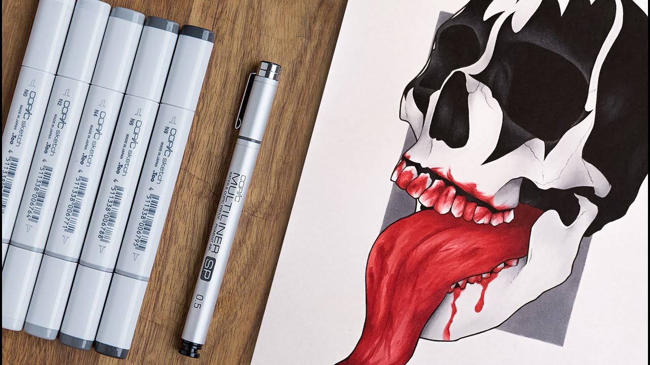 Copic Marker Illustration - Kiss Skull