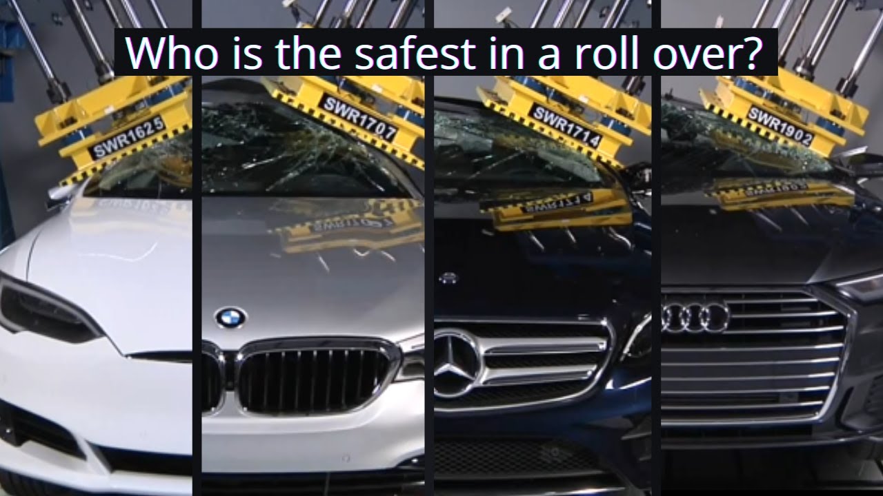 Tesla v BMW v Mercedes v Audi - roof strength test - how safe will they be in a roll over? (IIHS)