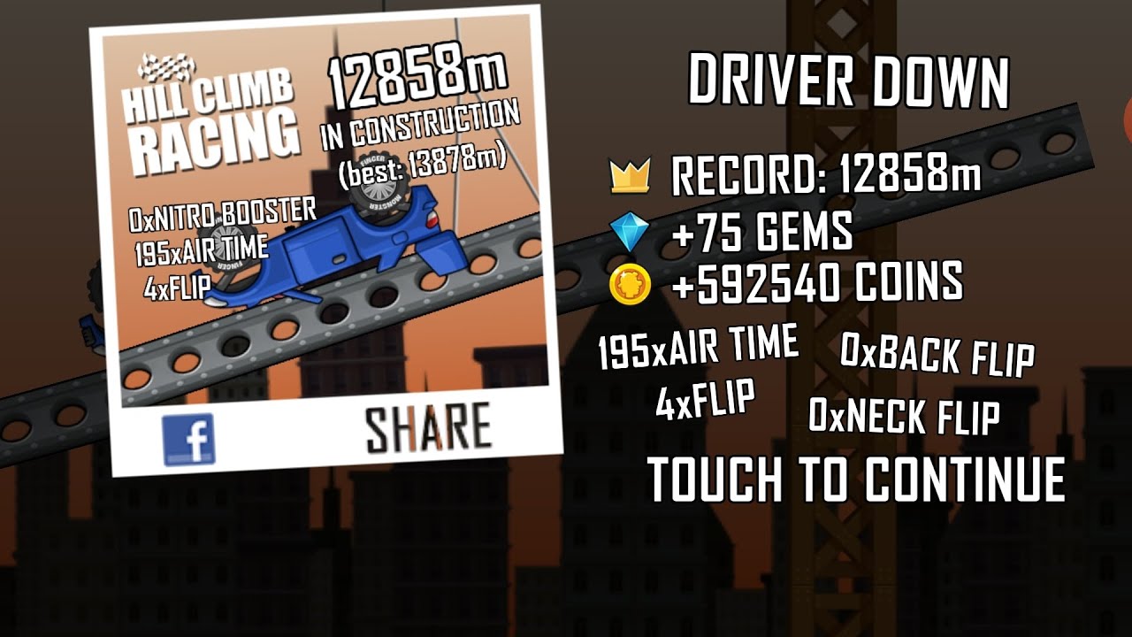 Hill Climb Racing. Rally Car & Construction - 12858m (Former WR)