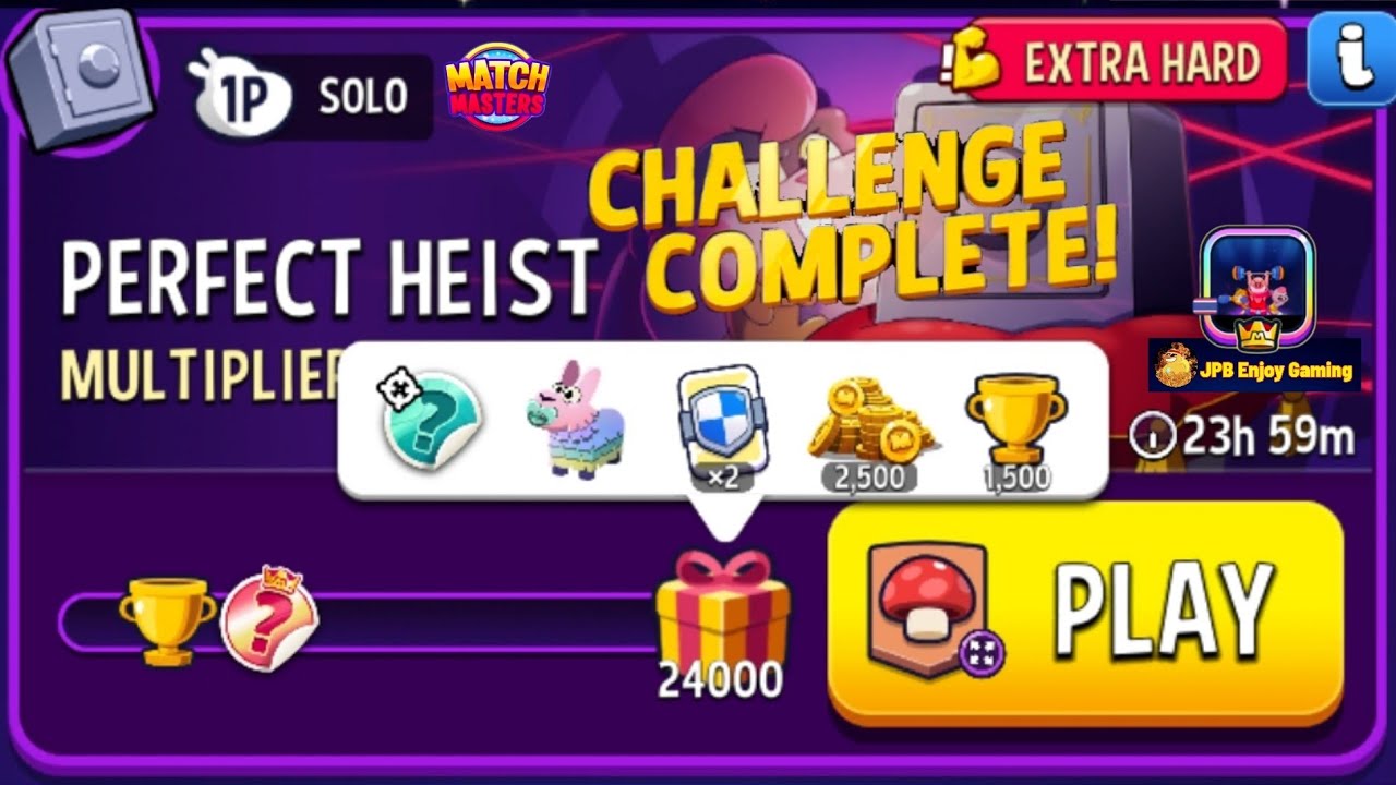Multiplier Mushrooms+Super Sized Solo Challenge Perfect Heist/ 24000 Score /Match Masters