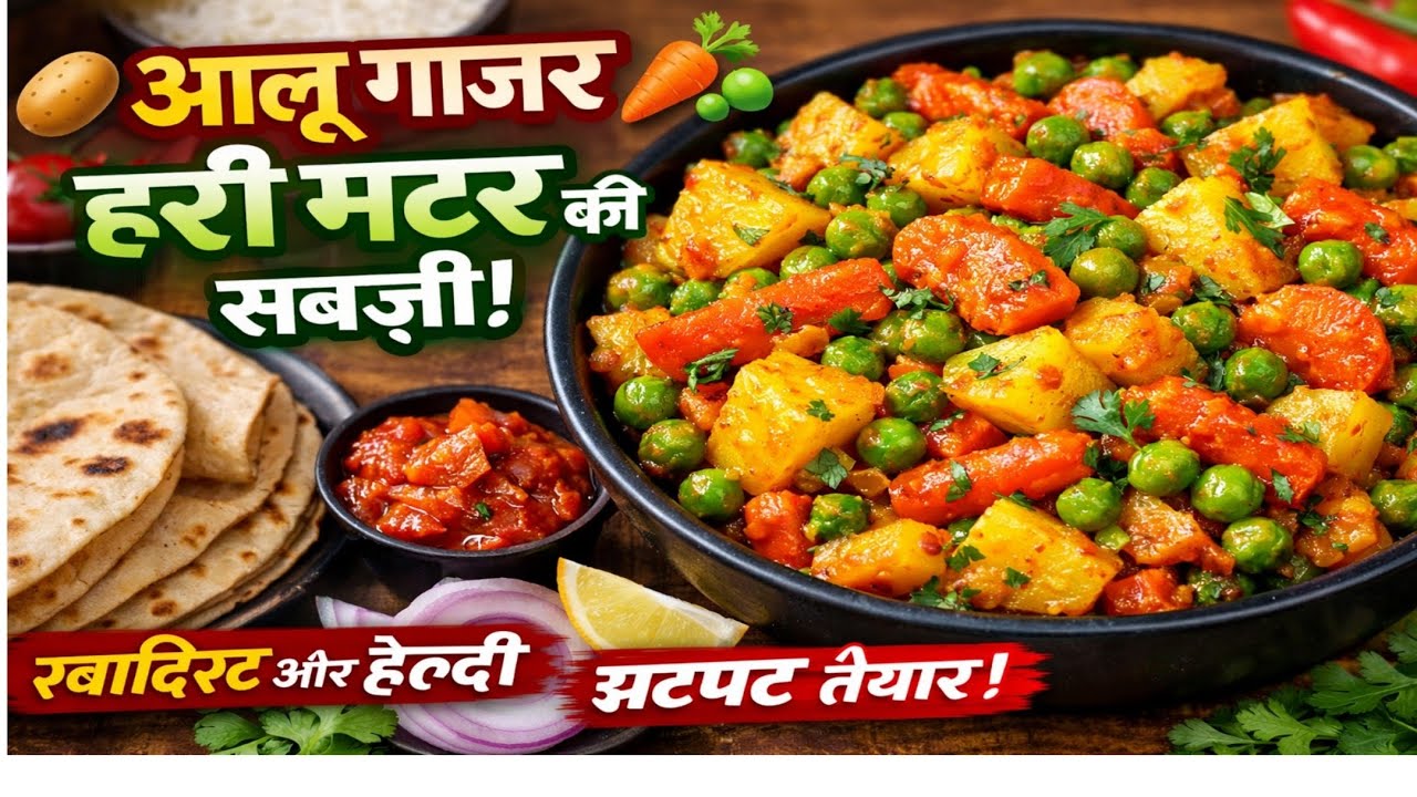 घर की बनी स्वादिष्ट आलू-गाजर-मटर की सब्ज़ी #AaluGajarMatar #AlooGajarMatar