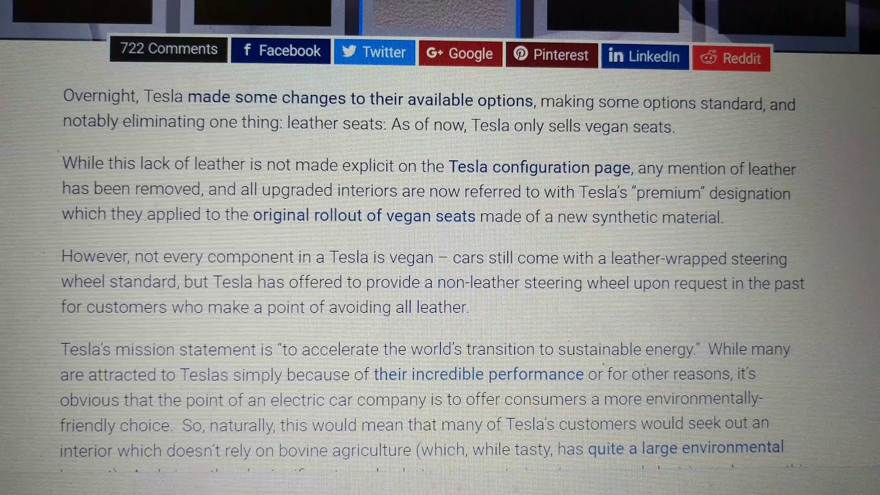 Tesla Discontinued Leather Seats As Of 7/22/17 | #vegan
