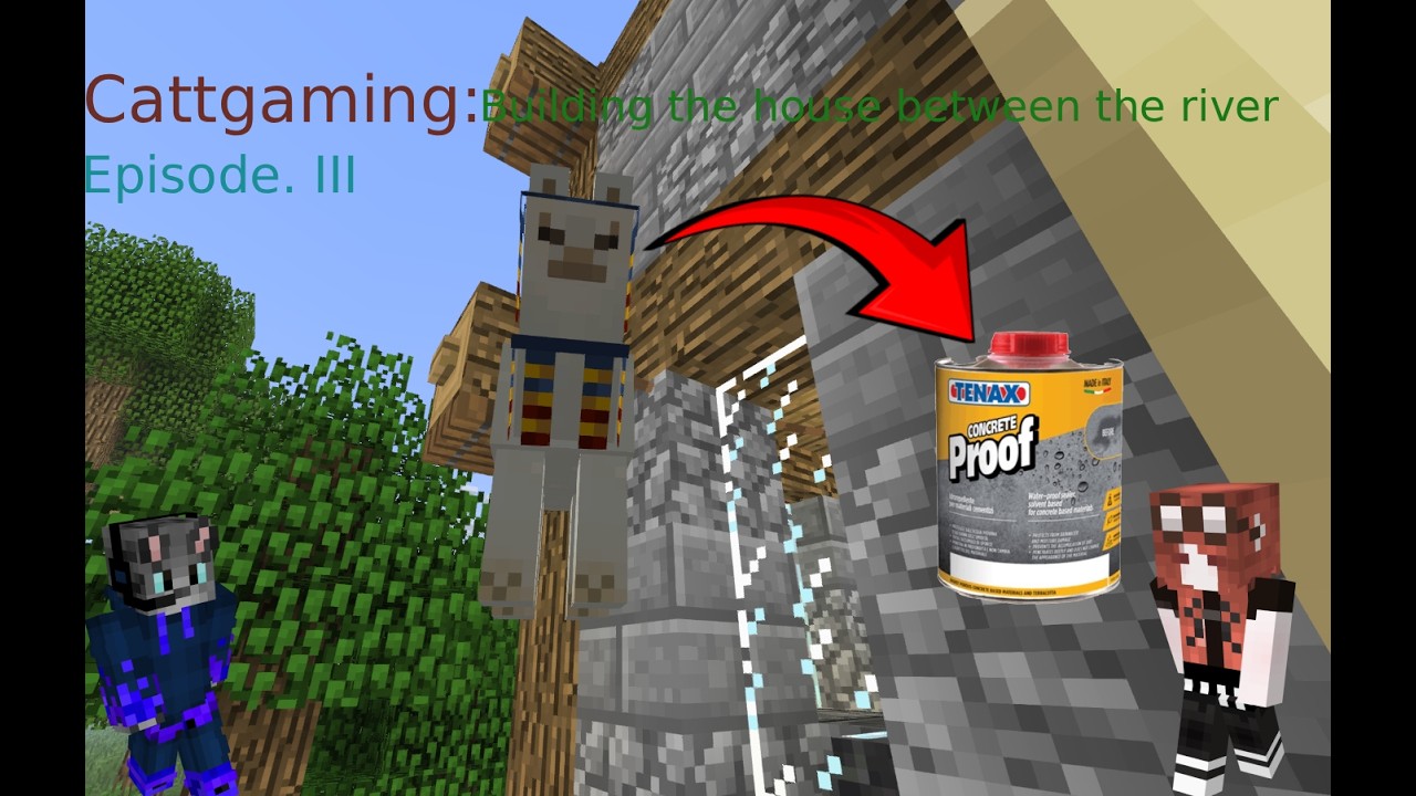 Cattgaming: Minecraft with LizaRhonda, episode 3. Building up the house between the river