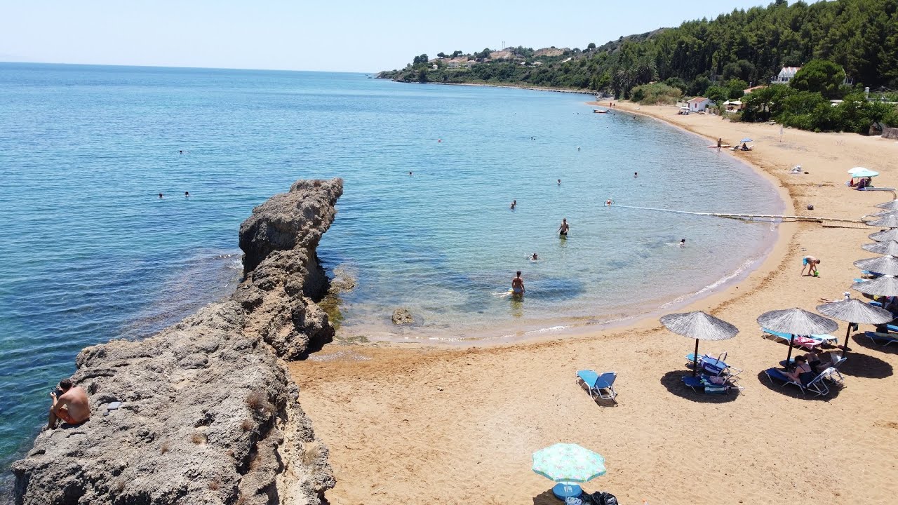 Lapeda beach, Kefalonia, Greece from drone in July