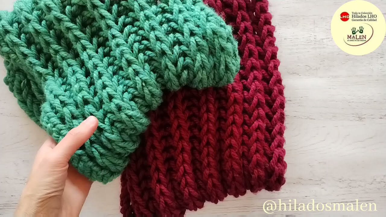 Cuello Tirreno🧶Punto Inglés con lazada. Ideal cuellos, bufandas. Reversible. Dos agujas. Tricot