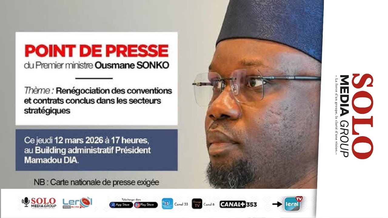 🔴 DIRECT – Suivez le point de presse de Ousmane Sonko sur la renégociation des contrats
