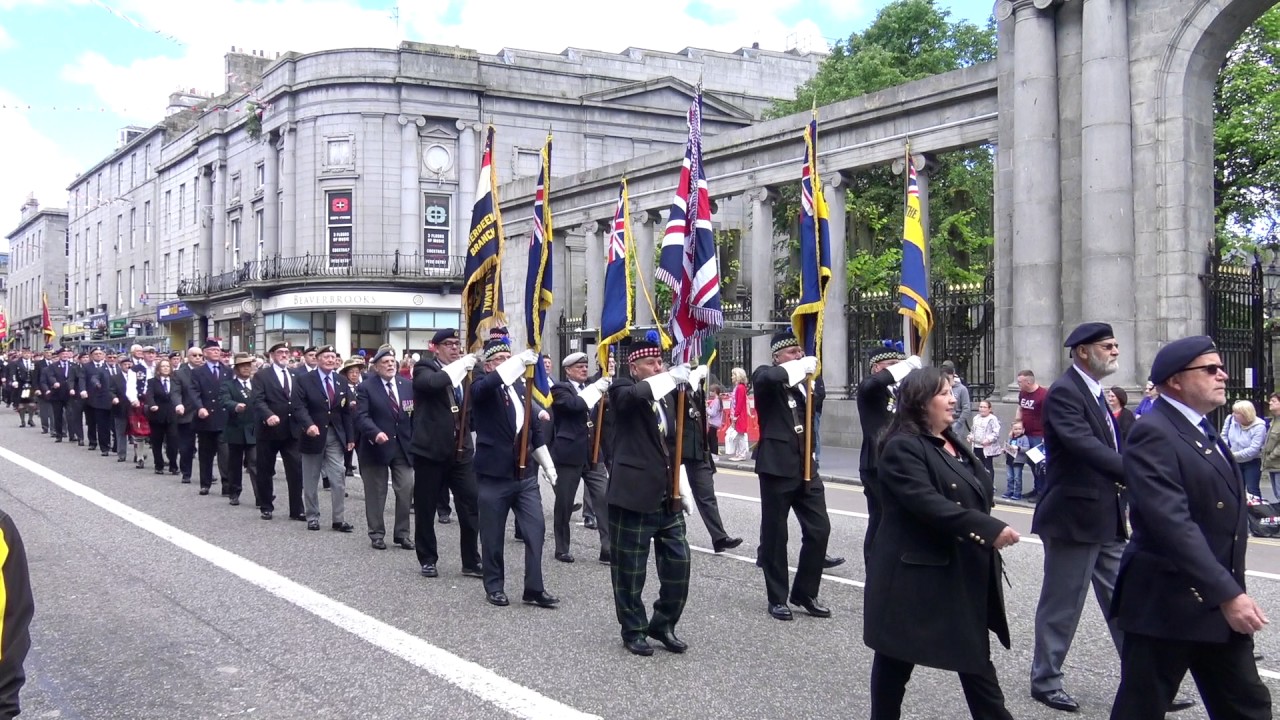 Armed forces day 2017 - Massed pipe Bands lead military parade through Aberdeen, Scotland