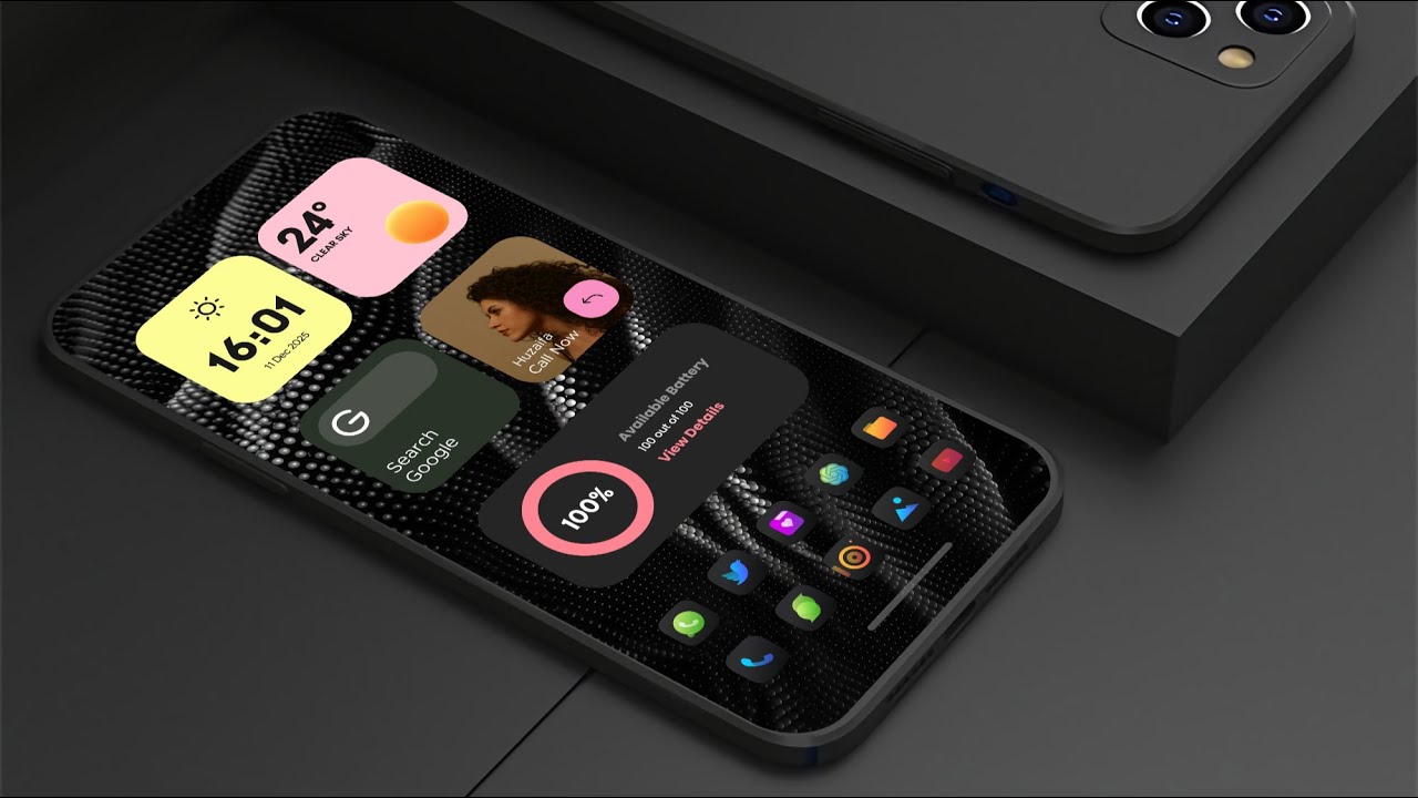 Pastel UI Minimal Homescreen Setup on Dark Abstract Wallpaper (Nova Launcher)