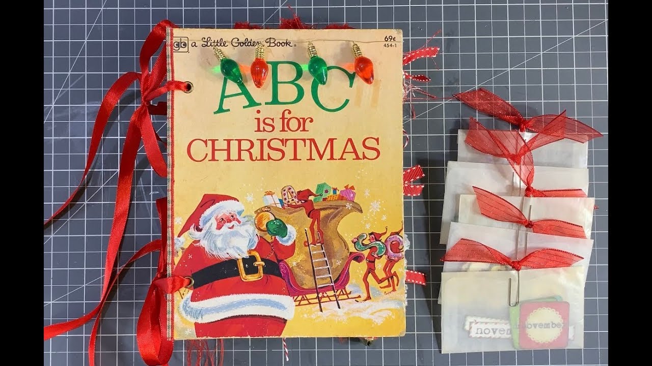 SOLD Ribbon-Bound Vintage Little Golden Book Christmas Journal/December Daily Flip-Through