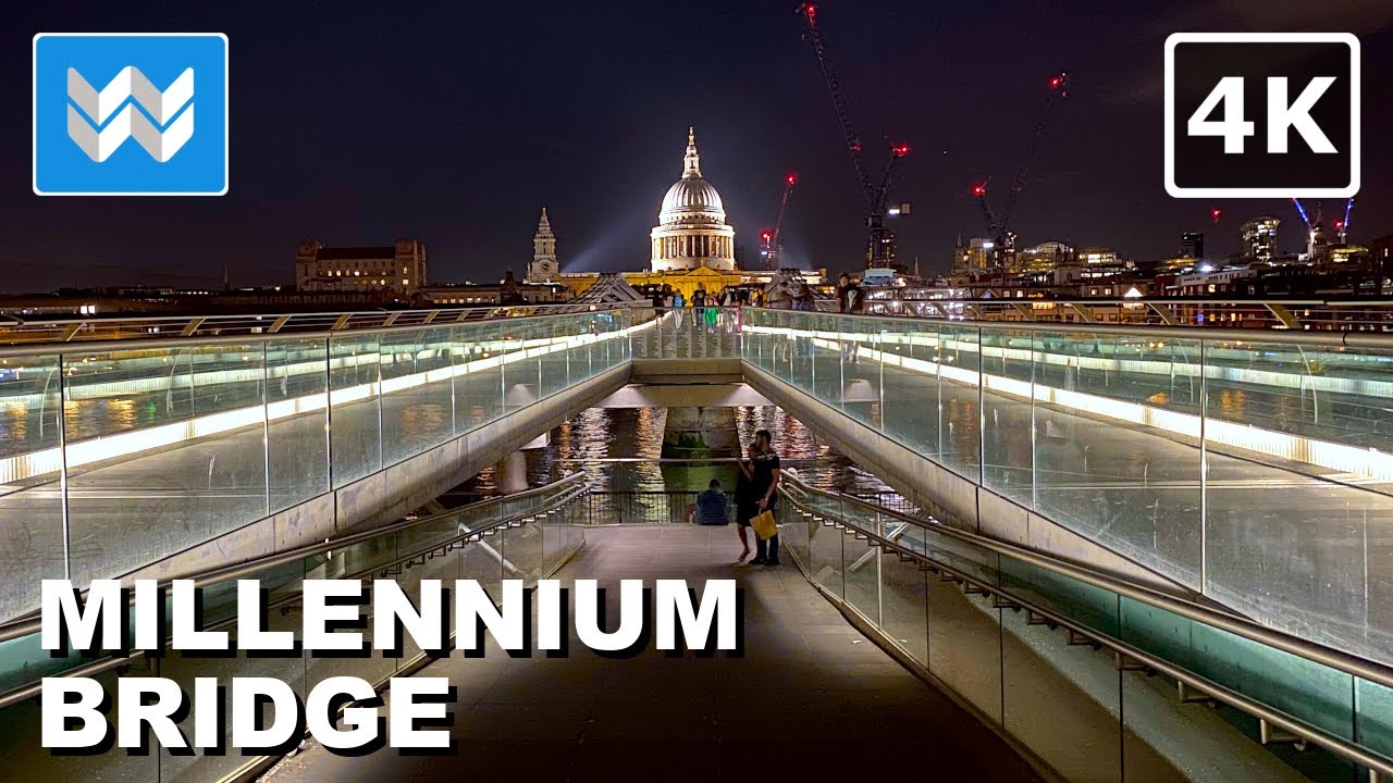 [4K] Millennium Bridge at Night in London UK 🇬🇧 Walking Tour Vlog & Vacation Travel Guide