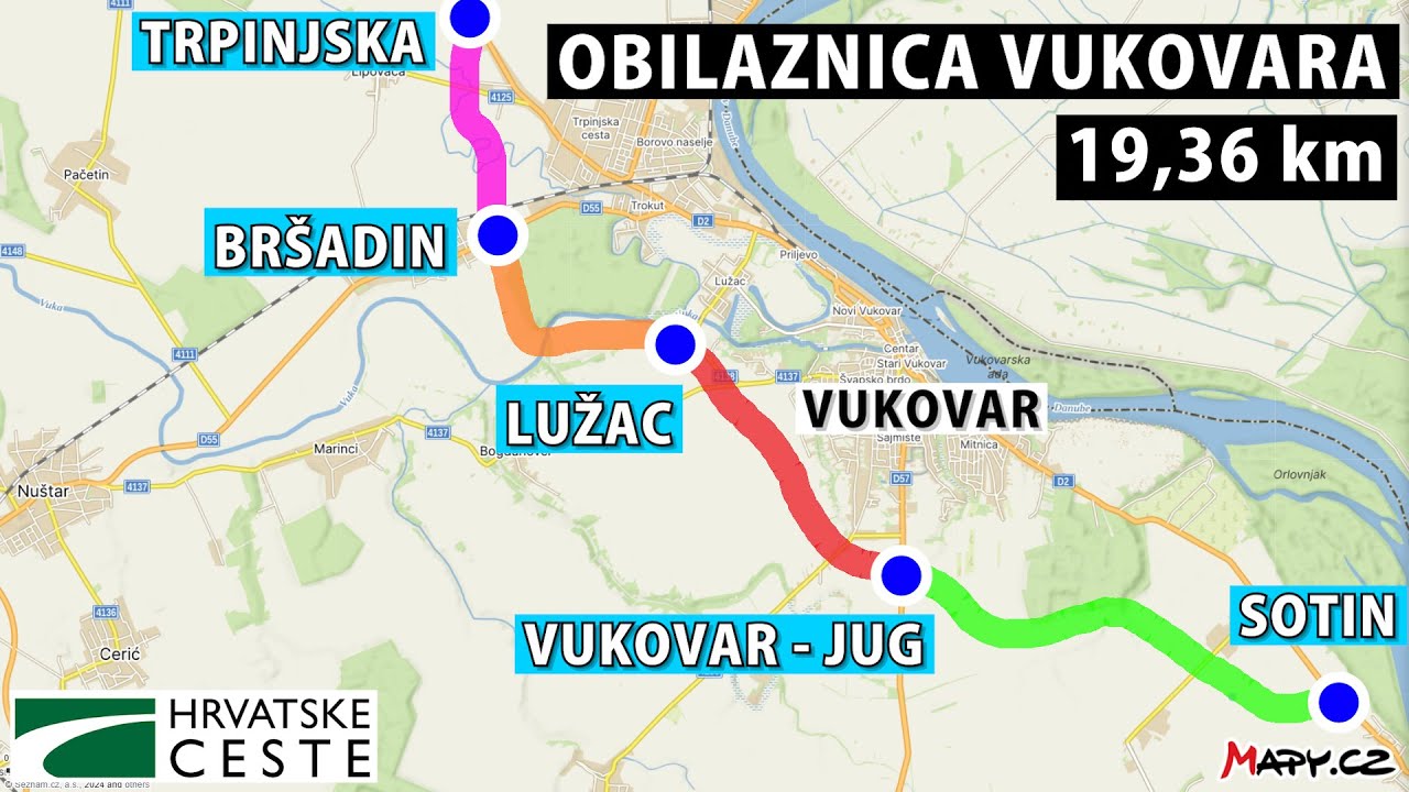 PREGLED TRASE: Obilaznica Vukovara dužine 19,36 km