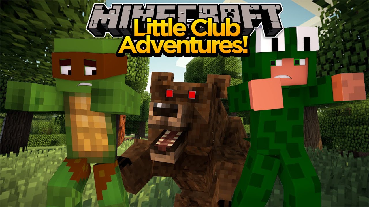 Minecraft Little club Adventures - Tiny Turtle & Little Lizard ATTACKED BY A BEAR!!!