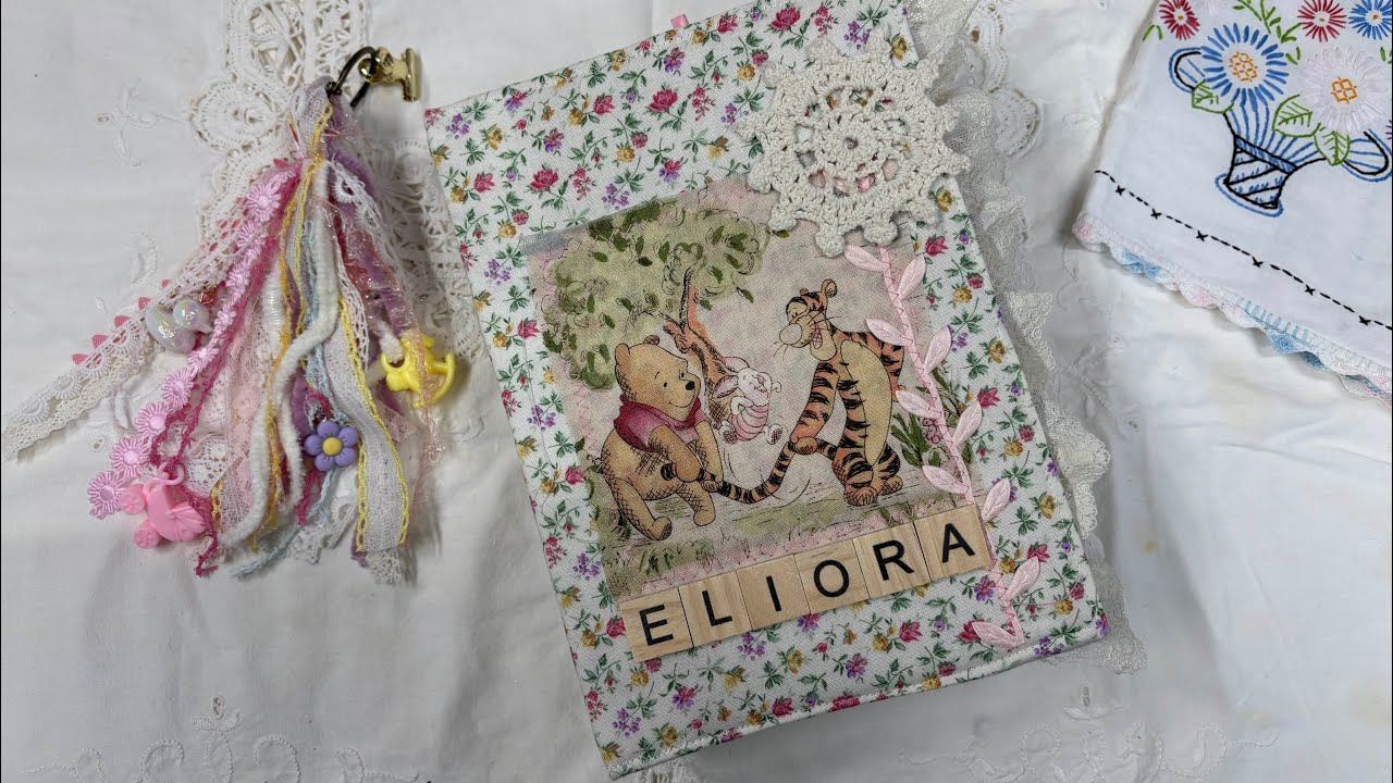 Winnie the Pooh themed junk journal 🌸 handmade keepsake book #babyscrapbook #junkjournalideas 