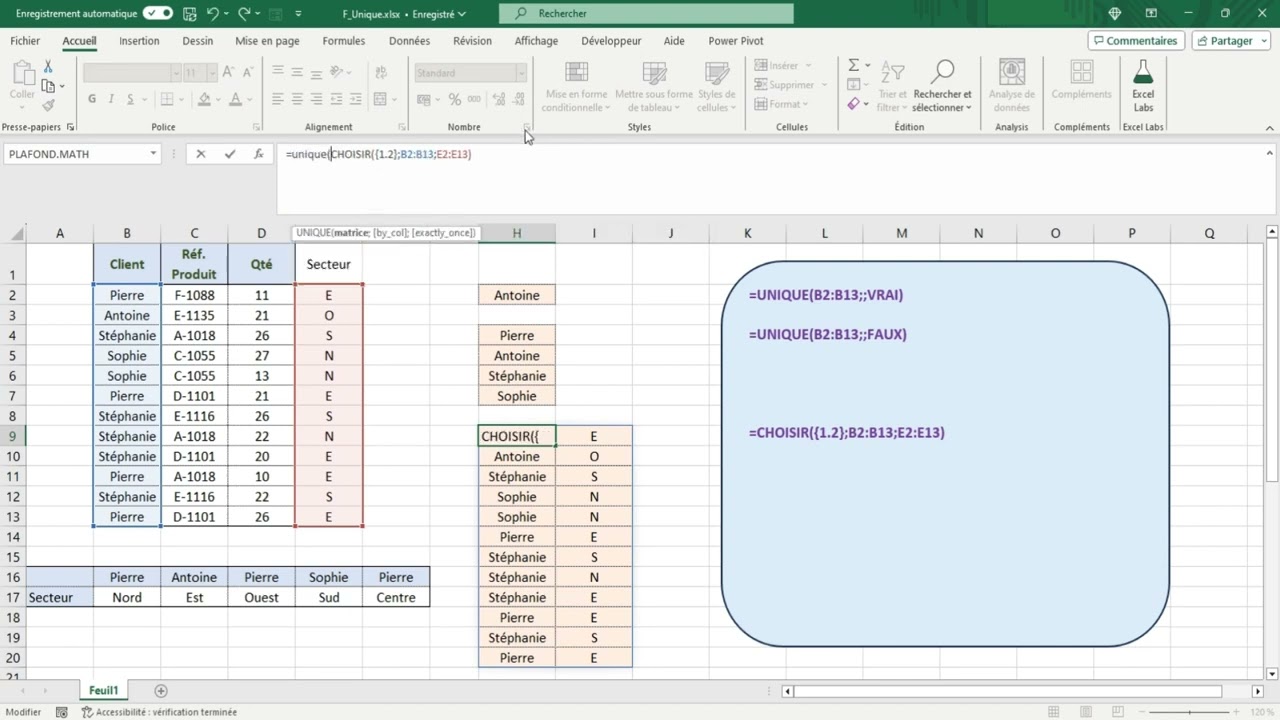 Excel - Présentation de la fonction UNIQUE