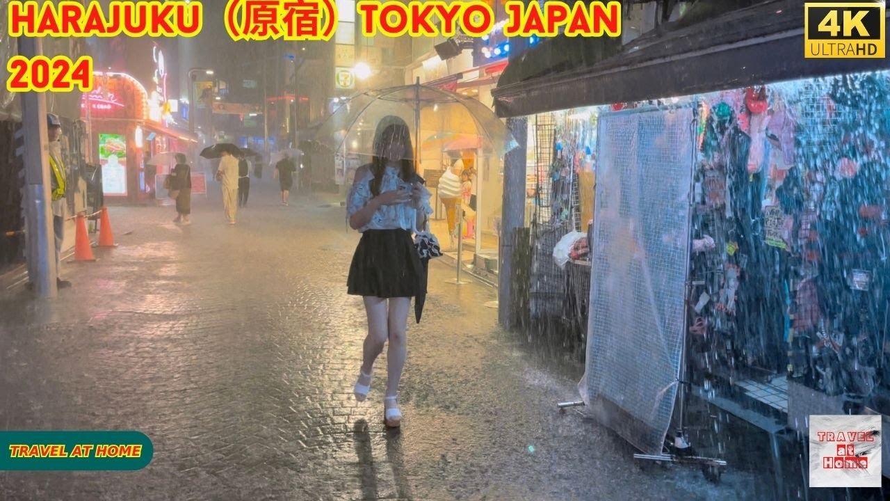 【4k hdr】 3 Hours Heavy Rain Walk in Harajuku（原宿）Tokyo Japan | Relaxing Natural City ambience