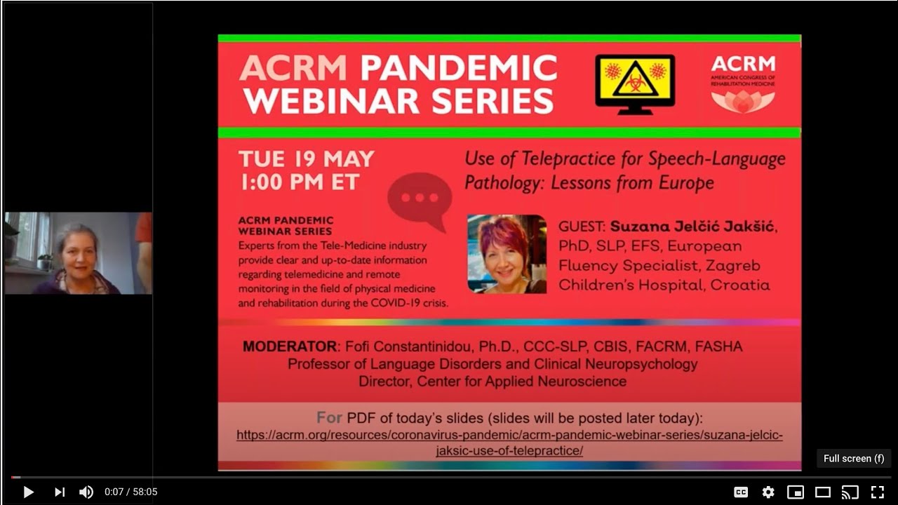 ACRM Pandemic Webinar Ep 16:Use of Telepractice for Speech-Language Pathology: Lessons from Europe