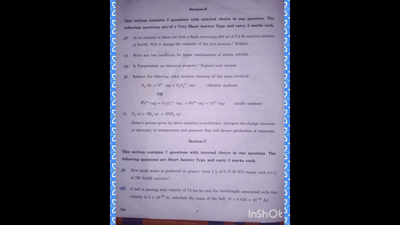 DAV board class 11 chemistry question paper