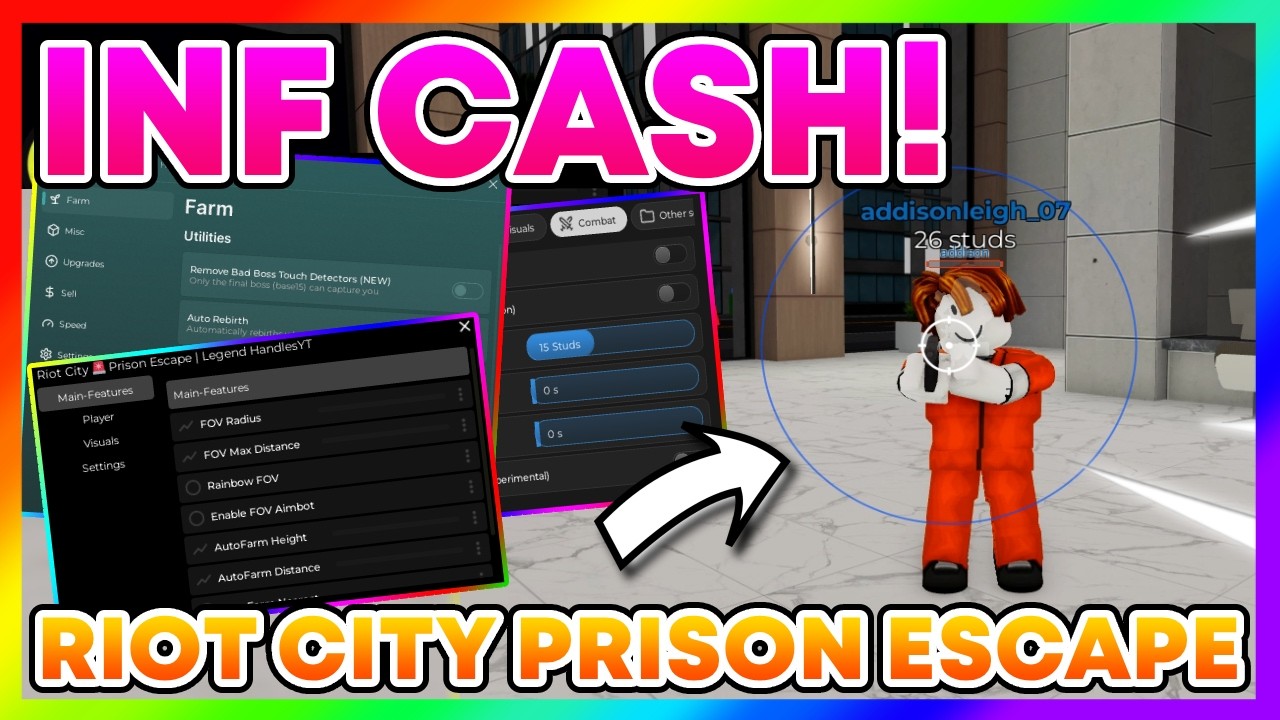 Riot City 🚨 Prison Escape Script *NO KEY* - AUTOFARM, INF CASH, KILL AURA + More!