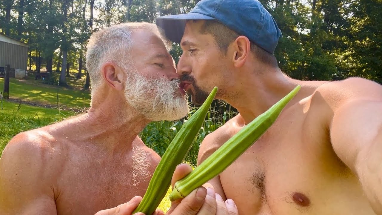 Trying okra on his family farm In Alabama