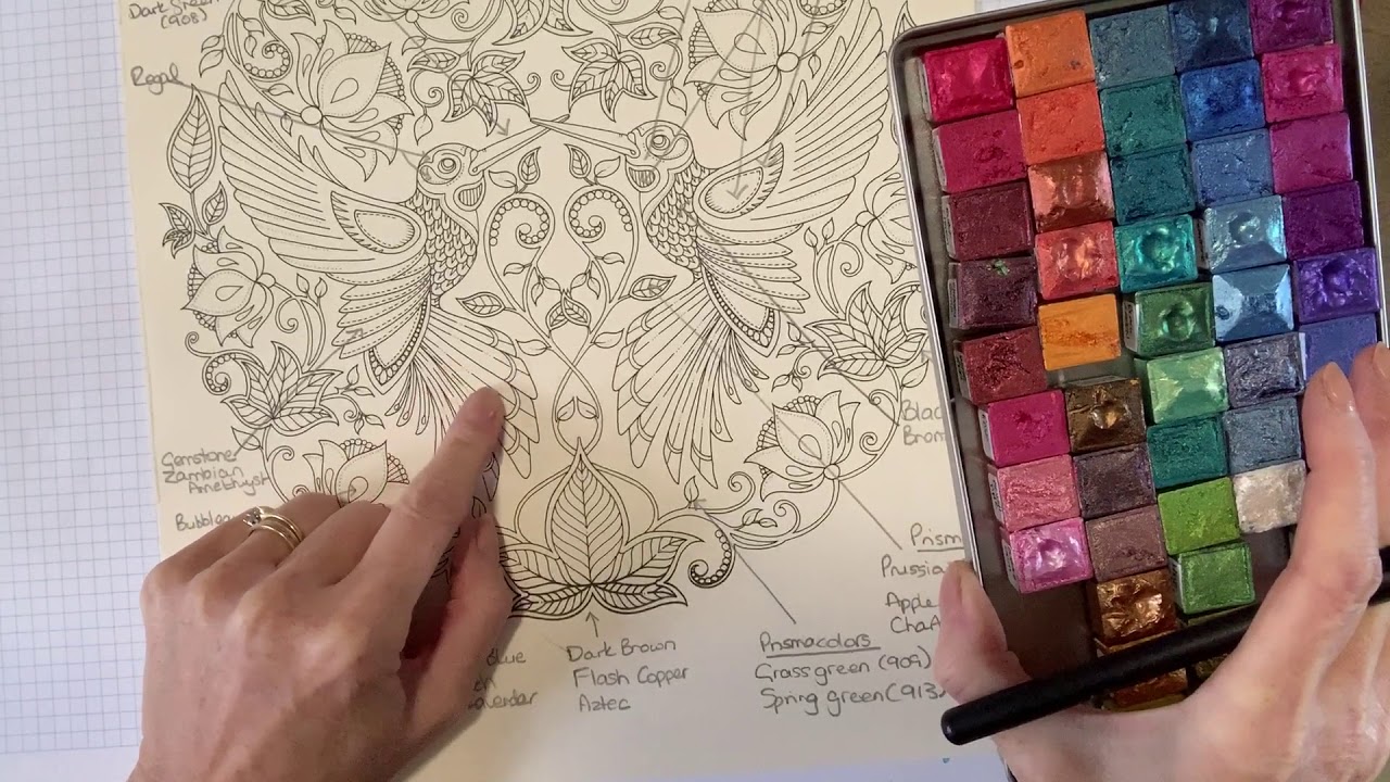 Claire Holoway Colouring - Basford Secret Garden Hummingbirds KJDesignByKaren paints