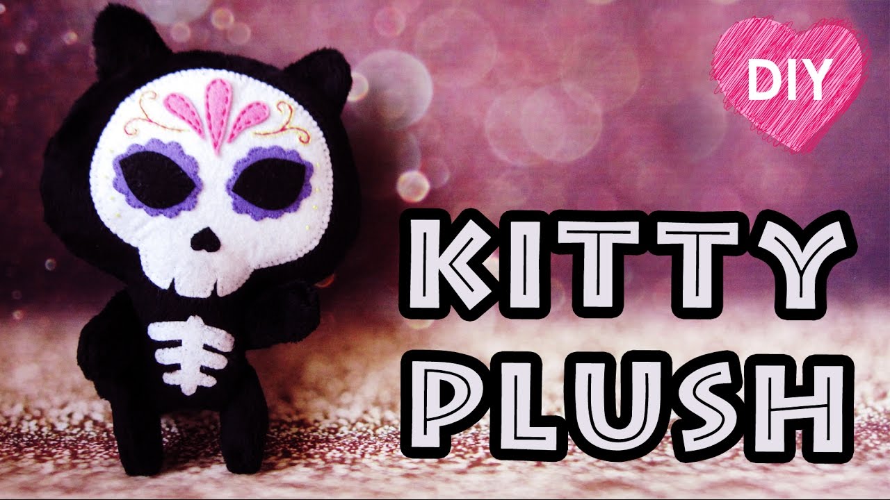 Sugar Skull kitty plush. Cute cat toy - gift on Halloween.