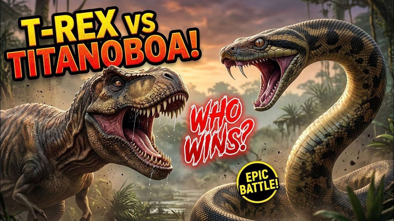 TREX vs TITANOBOA:The Deadliest Battle in History! 🦖🐍#trex #titanoboa #dinosaurbattle #usa #trending