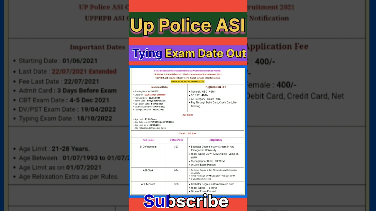 UP police ASI Tying test exam date out #uppolice #uppolicebharti #uppoliceconstable #rojgarhome
