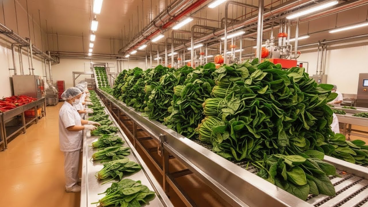 Inside an Automatic Spinach Factory Line: From Fresh Leaves to Spinach Powder (Full Process)