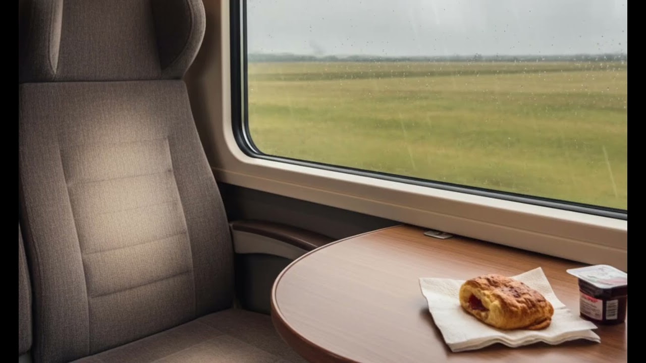 A cozy and sleepy train ride with a bun | sounds of rain on the glass🌧️