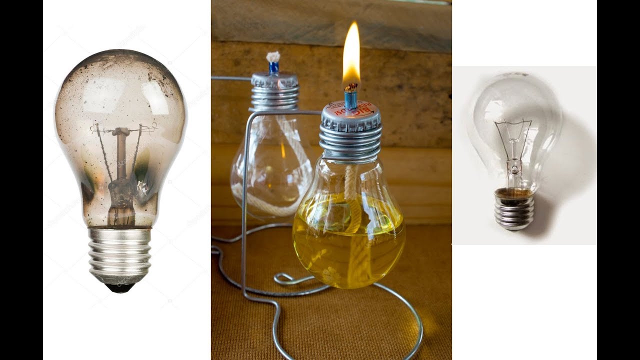 Lamparina feita de uma lampada queimada,usando óleo ou querosene como combustível.