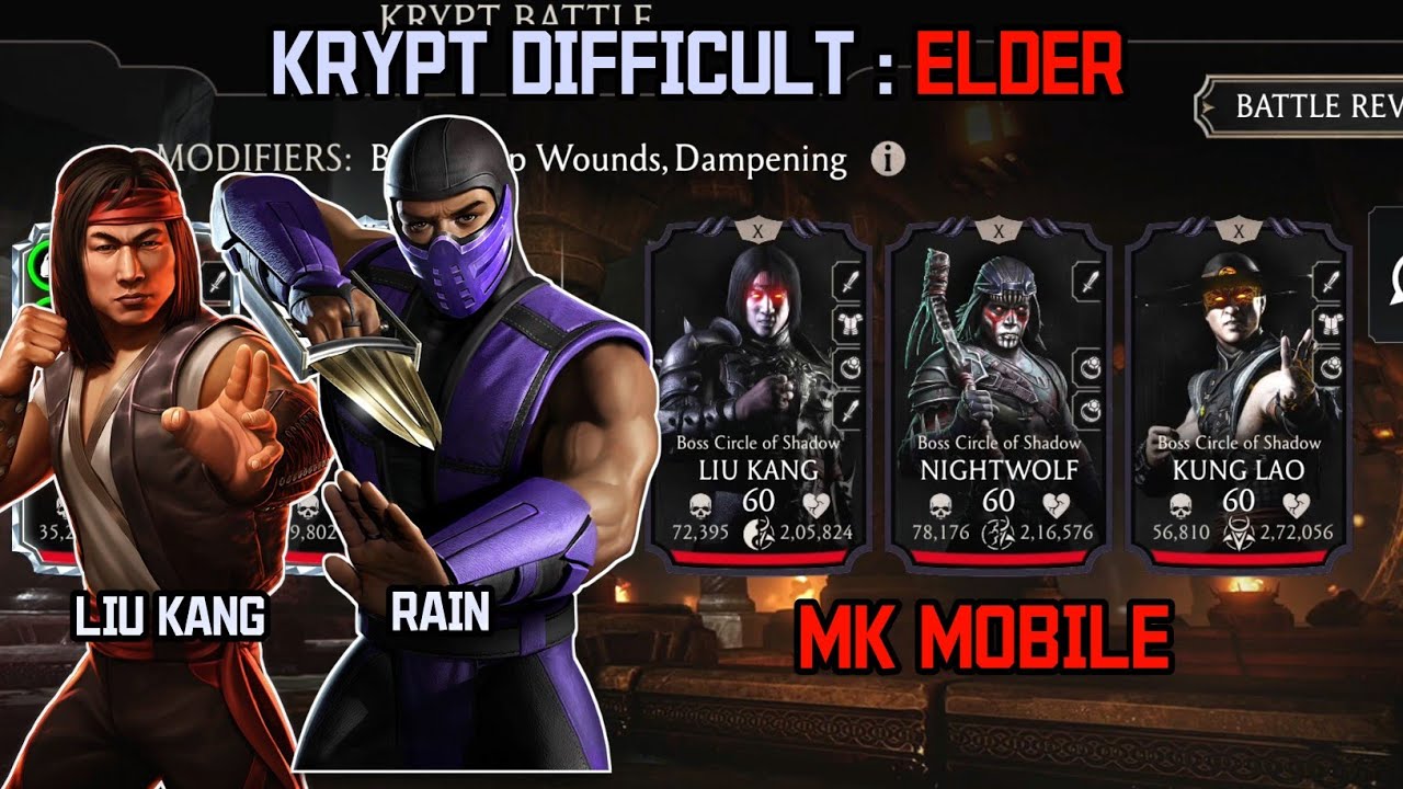 Krypt difficult :- Elder mode | With Liu kang, Rain | Mk mobile