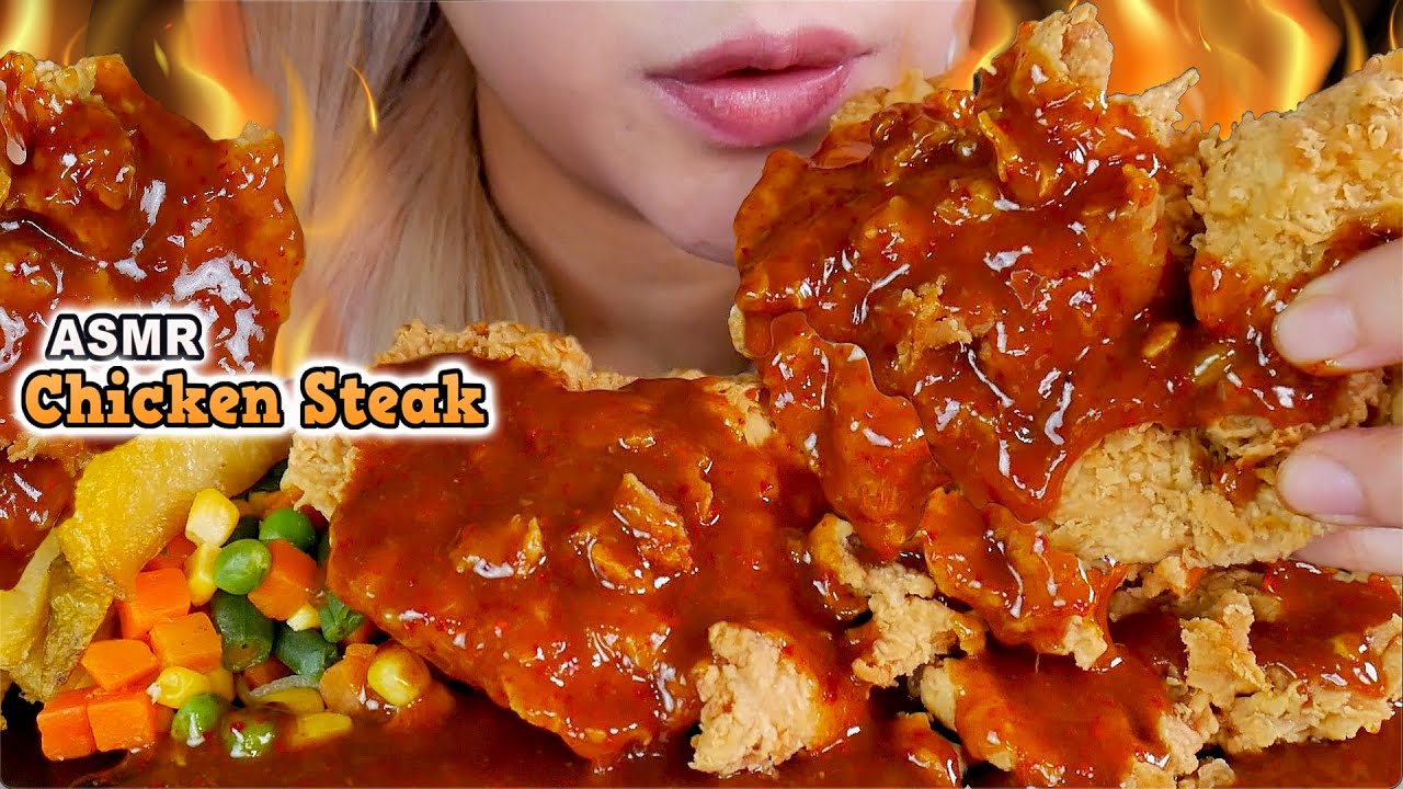 ASMR 🍗😋CRISPY CHICKEN STEAK SAUS BBQ PEDAS🔥 SPICY BBQ SAUCE CHICKEN STEAK