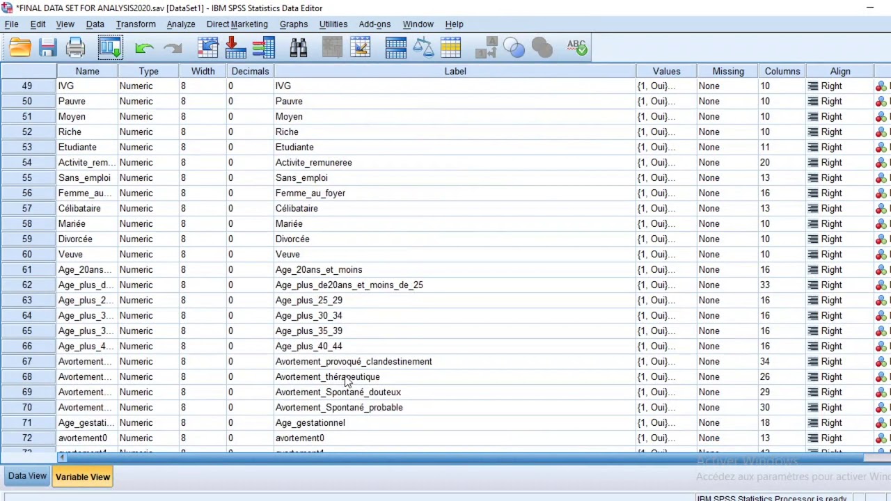 analyse des données épidémiologiques avec SPSS
