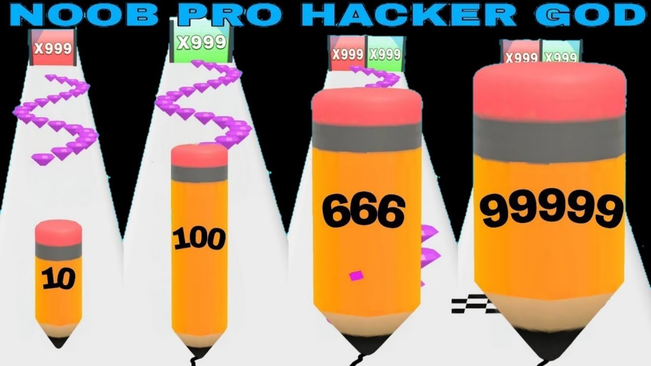 NOOB vs PRO vs HACKER vs GOD in Long Pencil Run iOS version
