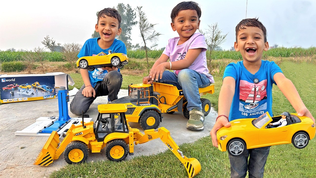 Kids Unbox Bruder Car Service Center 🚗 Fun JCB Construction Story Playtime!