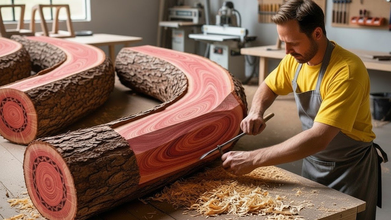 How A Carpenter Bends Red Wood Into A Unique Swivel Chair (Amazing Skill).
