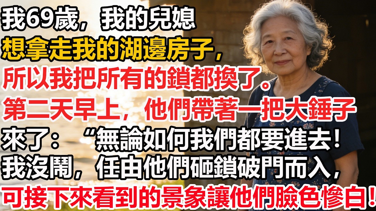 我69歲，我的兒媳想拿走我的湖邊房子，所以我把所有的鎖都換了。第二天早上，他們帶著一把大錘子來了：“無論如何我們都要進去！我沒鬧，任由他們砸鎖破門而入，可接下來看到的景象讓他們臉色慘白！