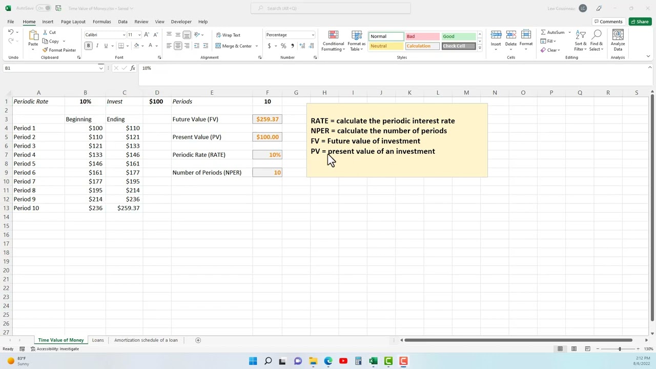 CIS125E Financial Functions in Excel