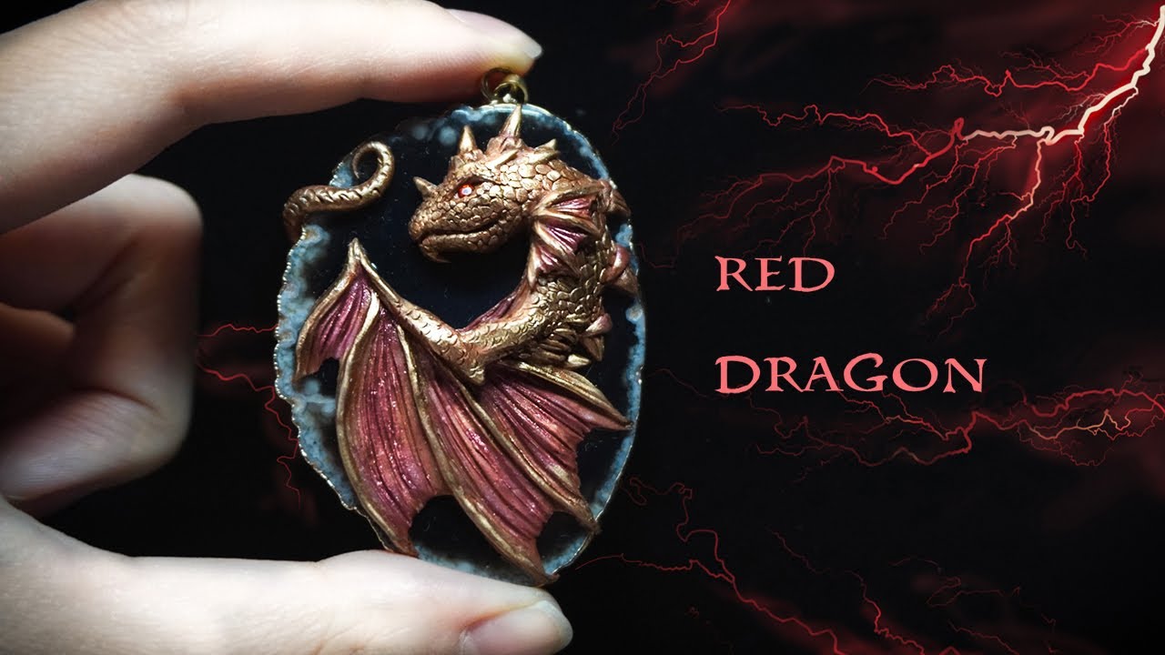 Sculpture Red dragon pendant polymer clay jewelry DIY tutorial FIMO