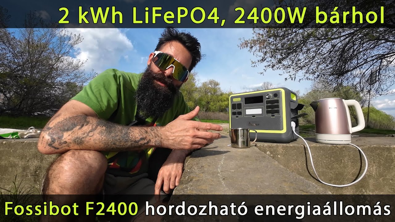 2 kWh-s, 2400W-os hordozható energiaállomás - Fossibot F2400 LiFePO4 akku powerstation napelem