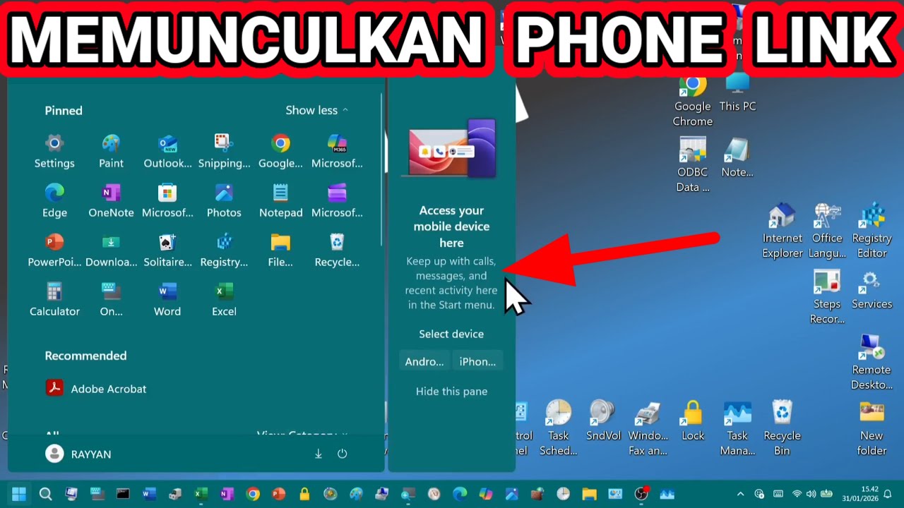 Tutorial Memunculkan Phone Link di Menu Start Windows 11 25H2 (Otomatis Muncul Ketika Dibuka Start)