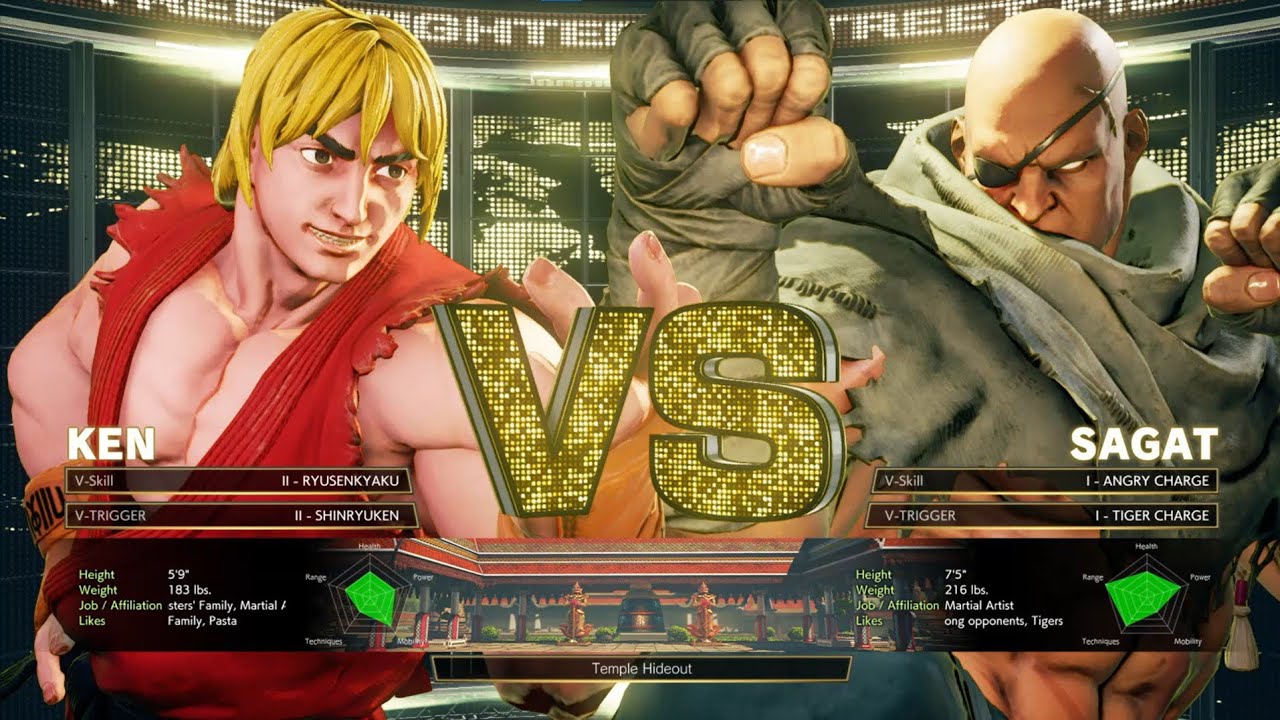 STREET FIGHTER V - Ken VS Sagat (Hardest / CPU level 8)