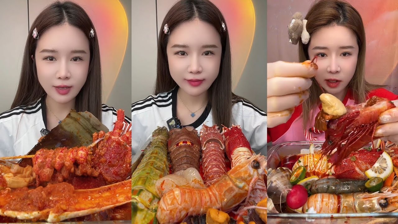 Mukbang #297:Eat seafood lobster 🦞 red devil shrimp 🍤 salmon shrimp 🍤🤤#mukbang #yummy #delicious