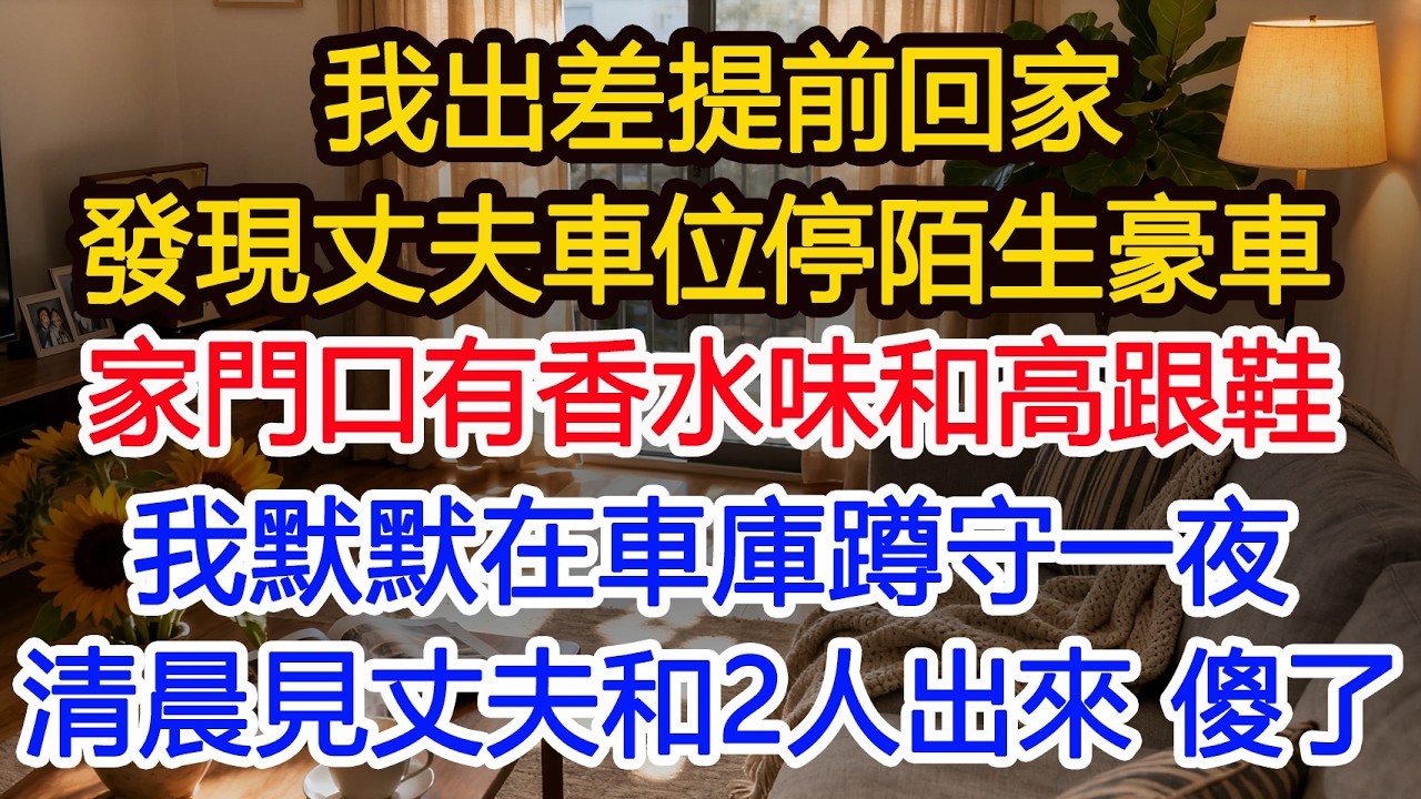 我出差提前回家卻發現丈夫車位停陌生豪車家門口有香水味和高跟鞋我默默在車庫蹲守一夜次日一早看見丈夫和2人出來 傻了#為人處世 #正能量 #故事分享 #生活經驗 #情感#故事頻道