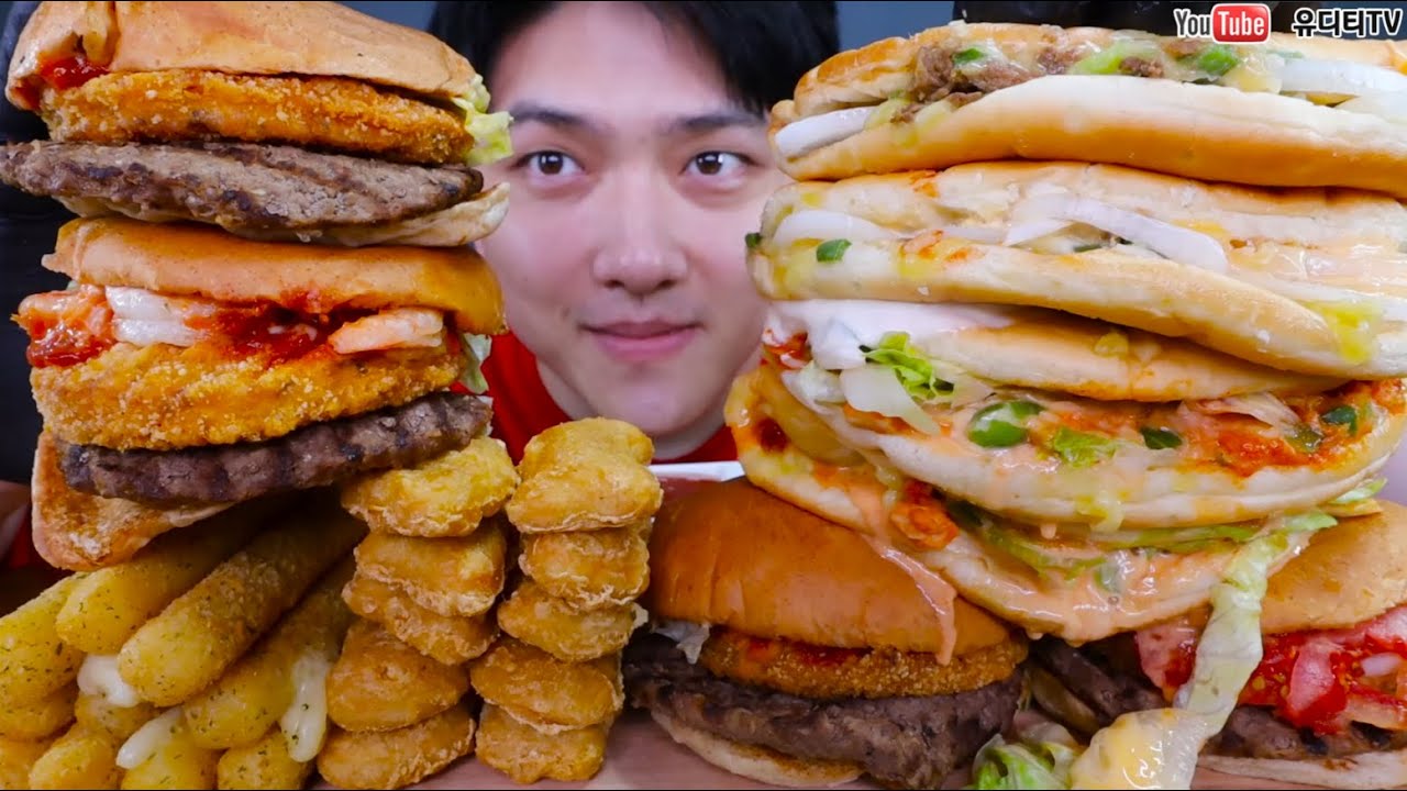 ASMR LOTTERIA NEW BURGER & BURGERKING NEW BURGER 롯데리아 버거킹 신상버거 & 너겟 & 치즈스틱 리뷰 먹방 REAL SOUND MUKBANG
