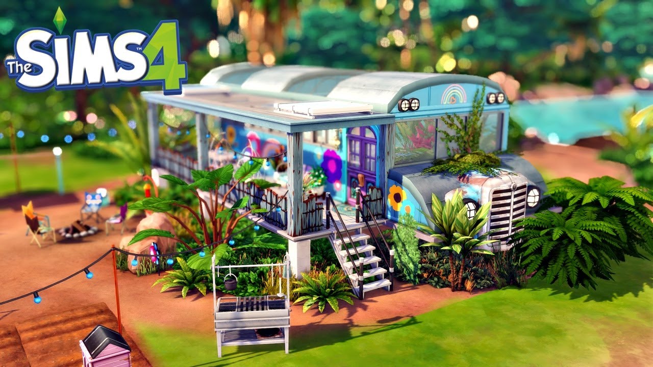 Старый автобус, переделанный в дом! | Sims 4 | Жизнь в хиппи-автобусе | NoCC | Покадровая съёмка ...