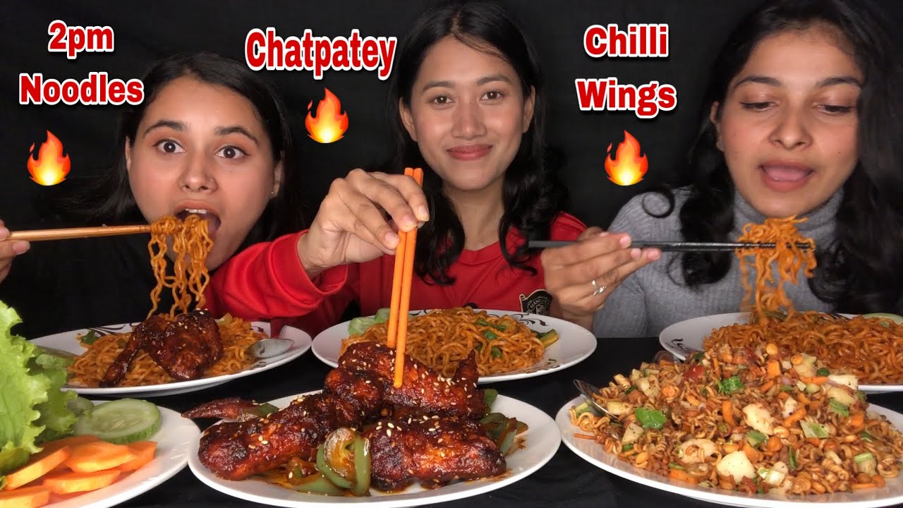 CHILLI CHICKEN WINGS🔥🔥, Piro 2pm Noodles🥵, Waiwai chatpatey🔥 Challenge//Mukbang ❤️❤️