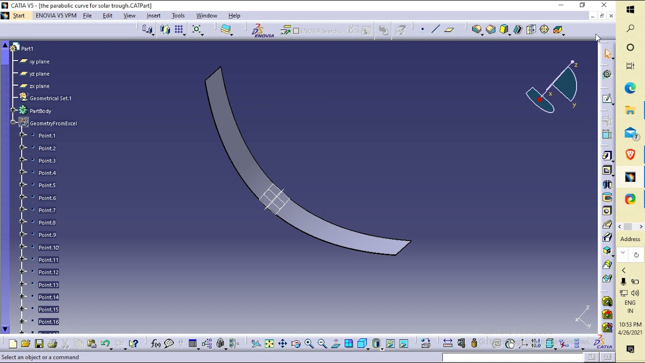 Parabolic trough collector from excel coordinate to Catia in Catia  #renewable#MACRO#excel to Catia